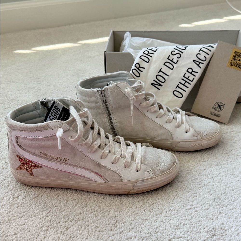 Golden Goose Slides Leather & Suede High-Tops w/Copper Glitter Star sz 41